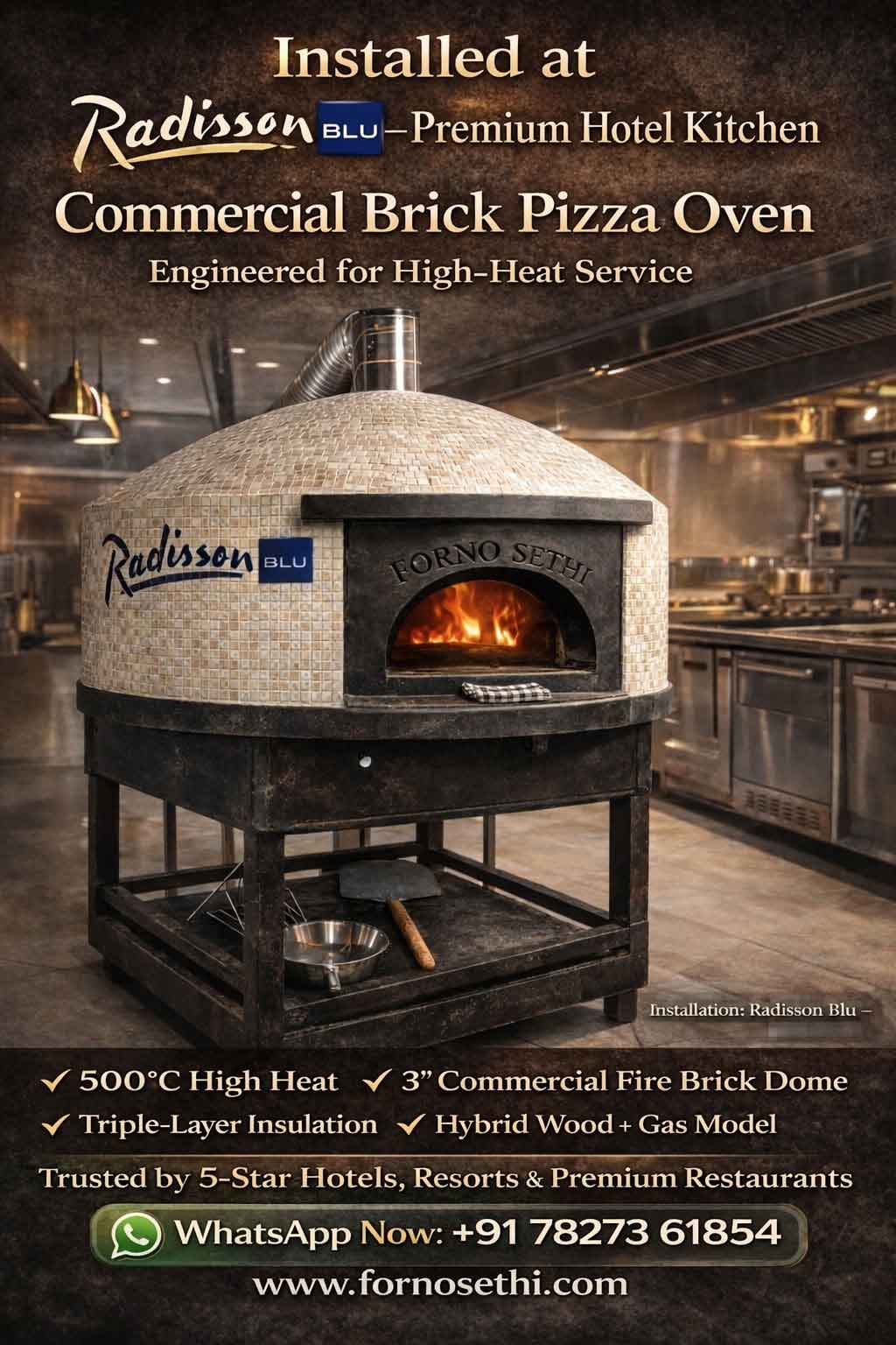 Commercial brick pizza oven Installed at Radisson Blue